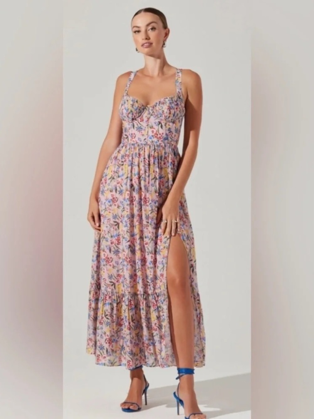 ASTR Kelby Corset Midi Dress Pink Floral